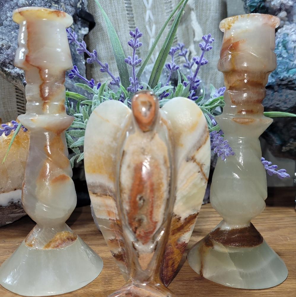 Green Jasper 3pc Carved Set